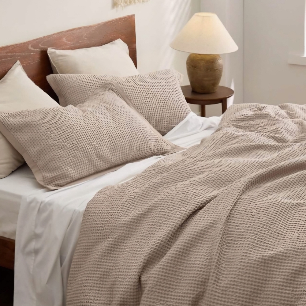 100% Cotton Duvet Set Waffle Weave Khaki King